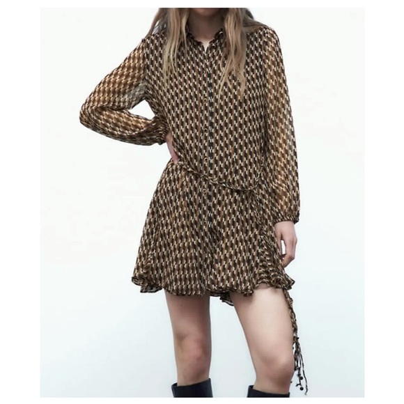 Zara gold printed mini dress - Picture 4 of 8